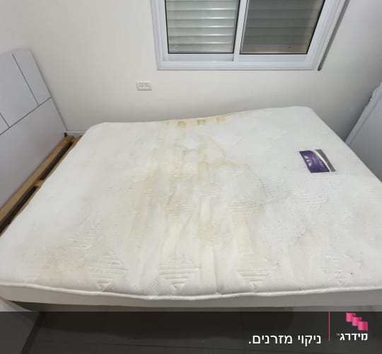 מזרן עם כתמים בתהליך ניקוי עם שואב אבק